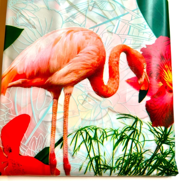 home expressions Other - Flamingos & Tropical Flowers Peva Shower Curtain Hibiscus Orchids Bright Red